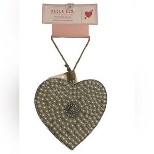 Bella Lux 5.5” Wood Heart Valentines Decorative With Pearls And Rhinestones NWT